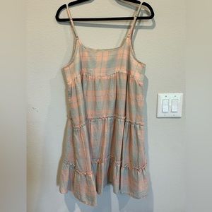 Plaid coral and aqua mini dress